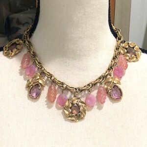 ANN Taylor Vintage y2K Rose Pink Stone and Gold Leaf 3-Piece Jewelry Bundle
